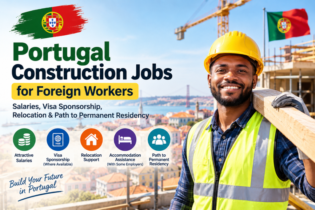 Portugal construction jobs for foreign workers featuring salaries, visa sponsorship opportunities, relocation support and permanent residency information